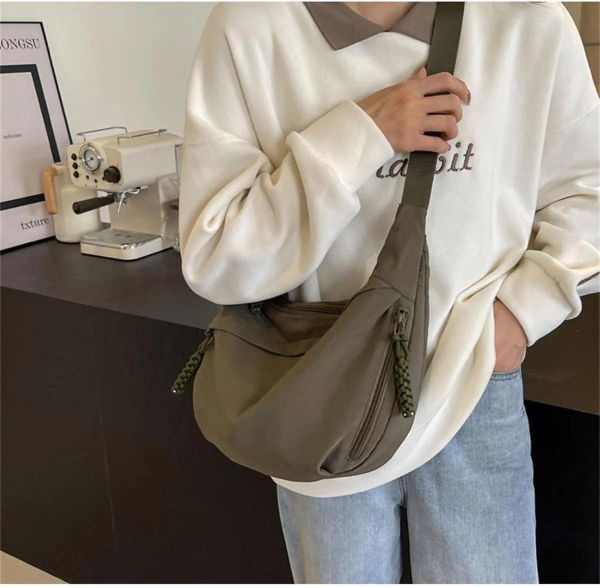 Regularlyk Crossbody Bag, Regularlyk Women's Fashion Plain Color Nylon Crossbody Hobo Bag Purse