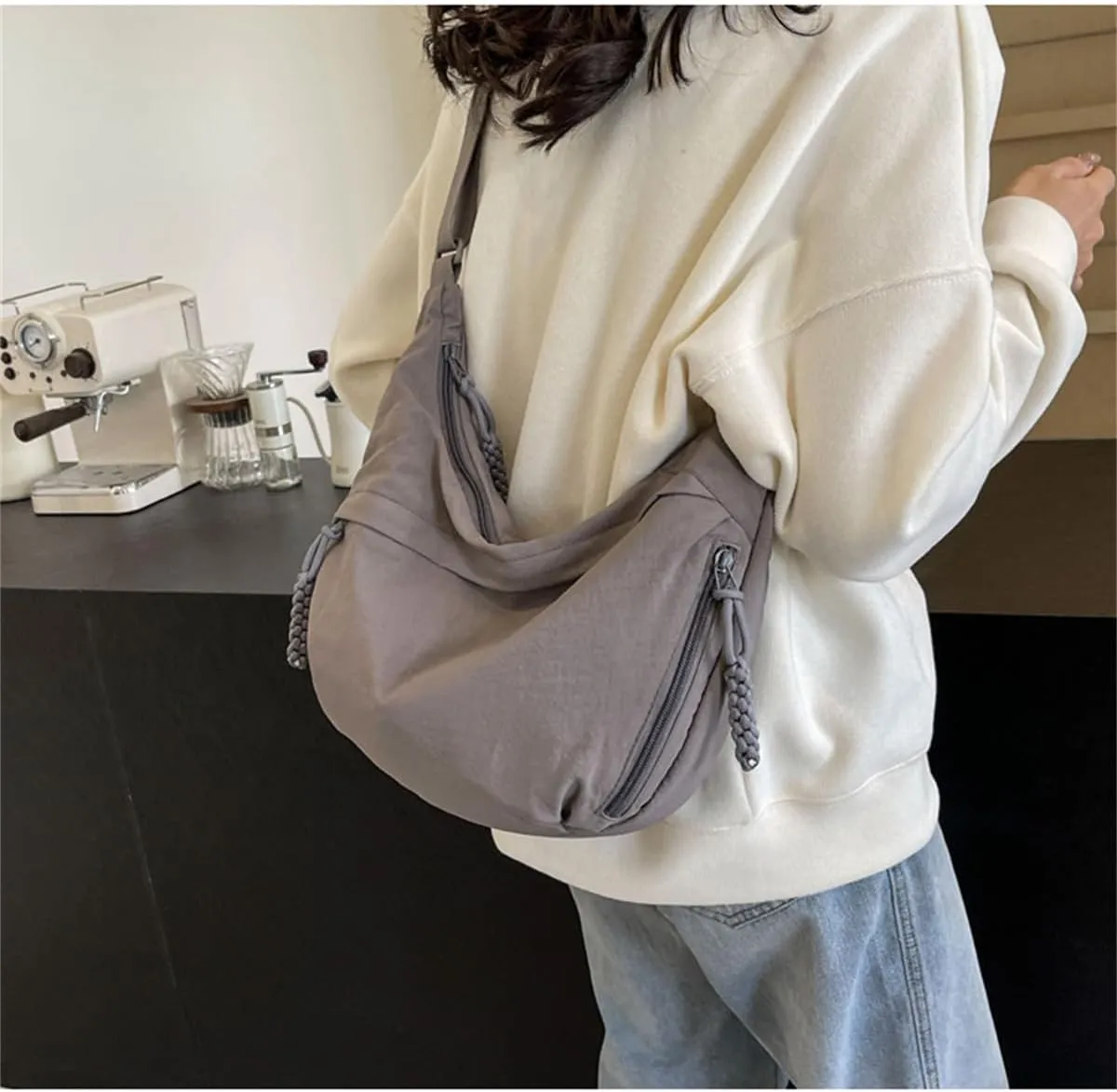 Regularlyk Crossbody Bag, Regularlyk Women's Fashion Plain Color Nylon Crossbody Hobo Bag Purse