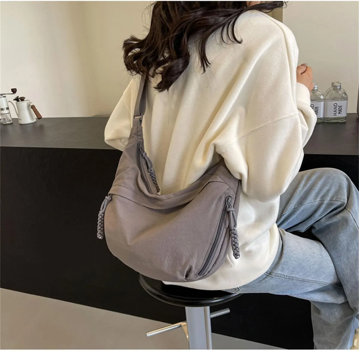 Regularlyk Crossbody Bag, Regularlyk Women's Fashion Plain Color Nylon Crossbody Hobo Bag Purse