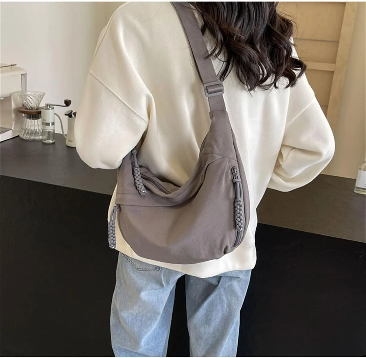 Regularlyk Crossbody Bag, Regularlyk Women's Fashion Plain Color Nylon Crossbody Hobo Bag Purse