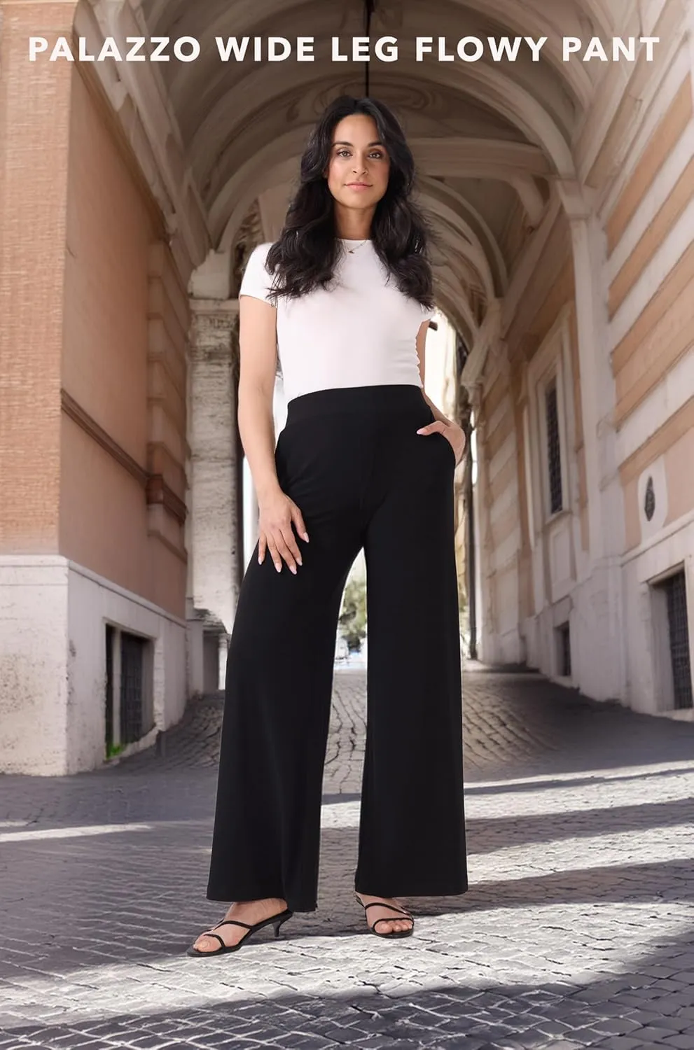 REKUCCI Travel in Style Women's Stretchy Elegant Palazzo Wide Leg Pant