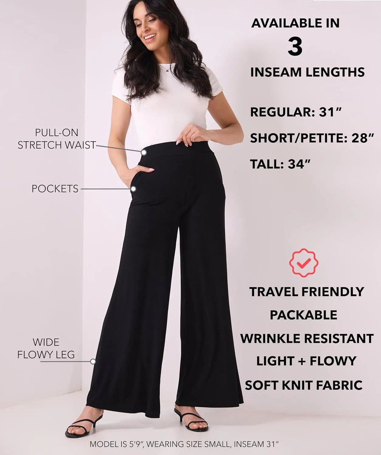 REKUCCI Travel in Style Women's Stretchy Elegant Palazzo Wide Leg Pant