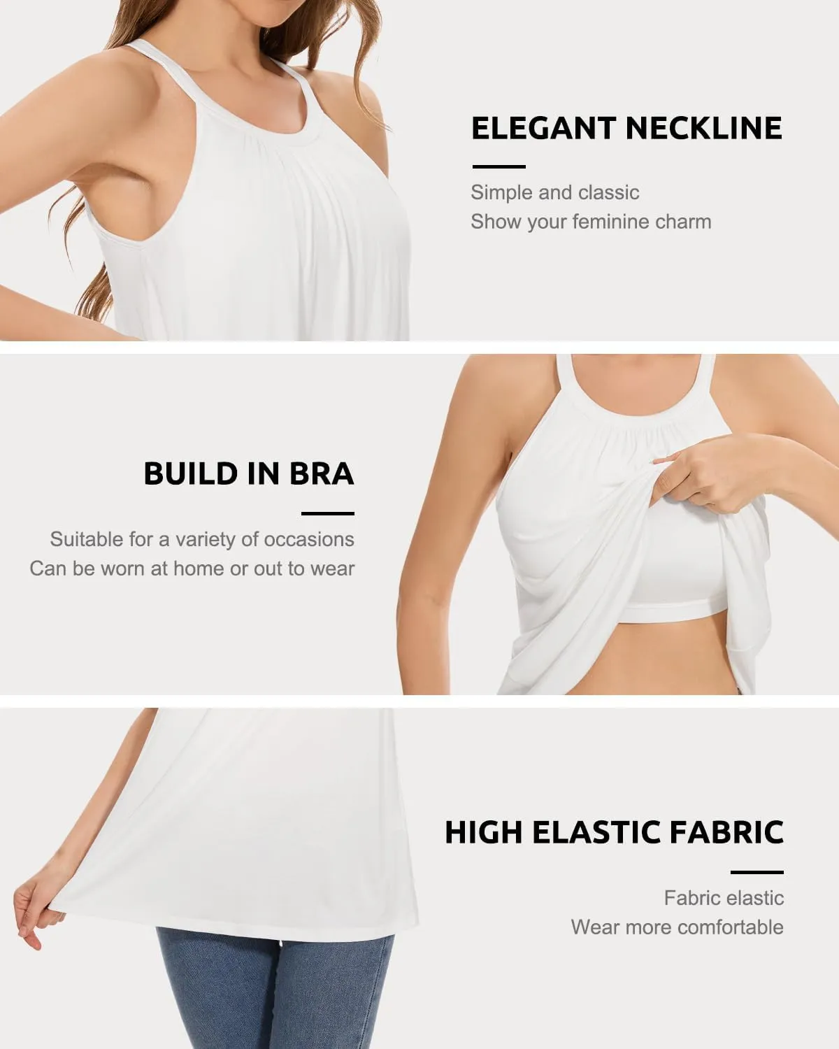 Rosyline Women Camisole with Built in Bra Summer Halter Tank Top Casual Loose Fit Shirts