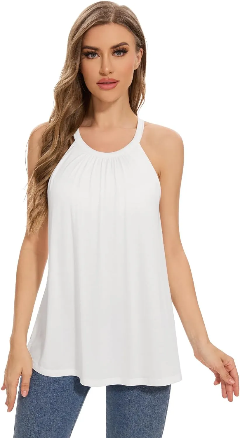 Rosyline Women Camisole with Built in Bra Summer Halter Tank Top Casual Loose Fit Shirts