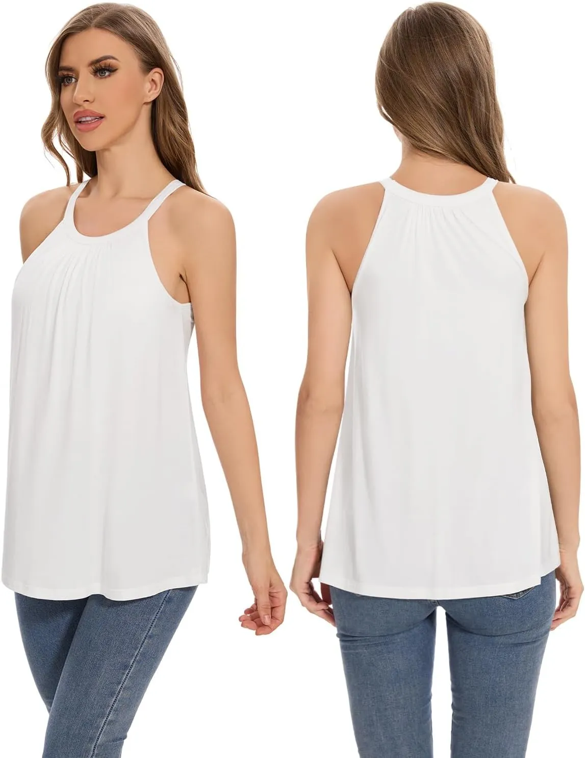 Rosyline Women Camisole with Built in Bra Summer Halter Tank Top Casual Loose Fit Shirts