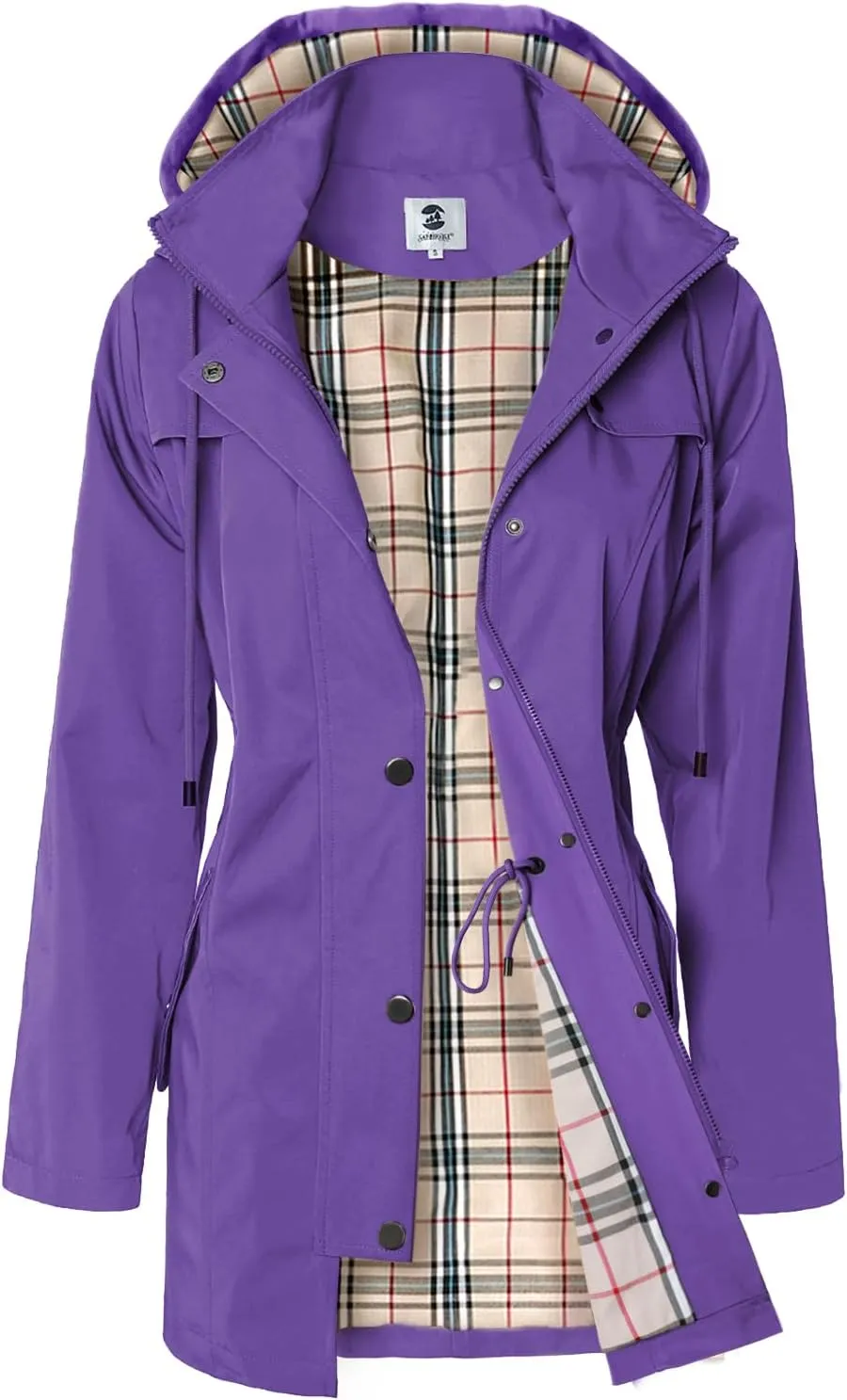 SaphiRose Women's Long Hooded Rain Jacket Outdoor Raincoat Windbreaker