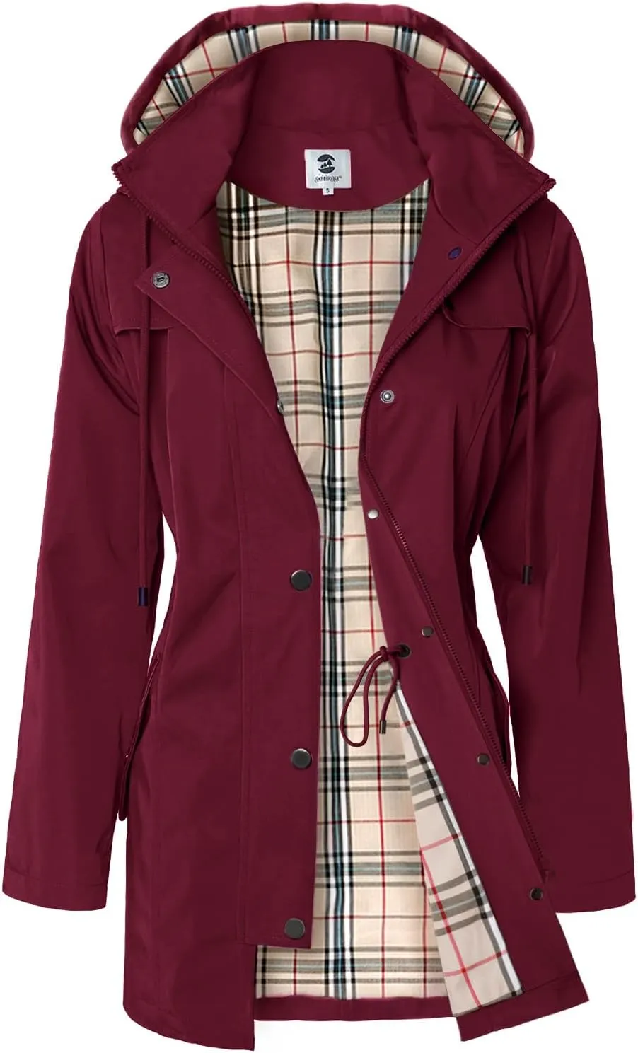 SaphiRose Women's Long Hooded Rain Jacket Outdoor Raincoat Windbreaker