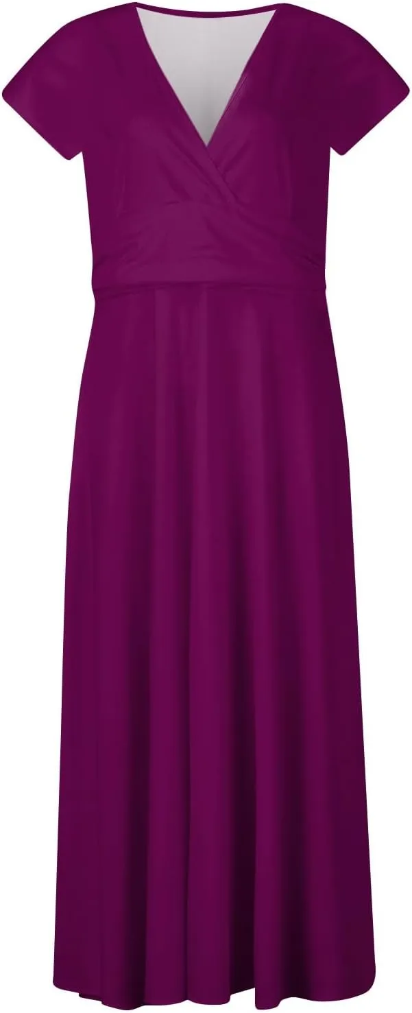 Segaven Sundresses for Women Cap Sleeve Floral Print Sundresses Elegant Wrap V Neck Long Dresses Flowy Trendy Maxi Dress