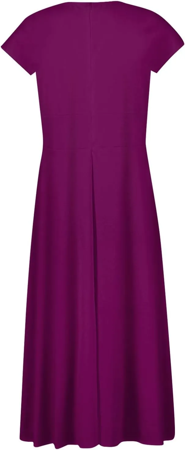 Segaven Sundresses for Women Cap Sleeve Floral Print Sundresses Elegant Wrap V Neck Long Dresses Flowy Trendy Maxi Dress