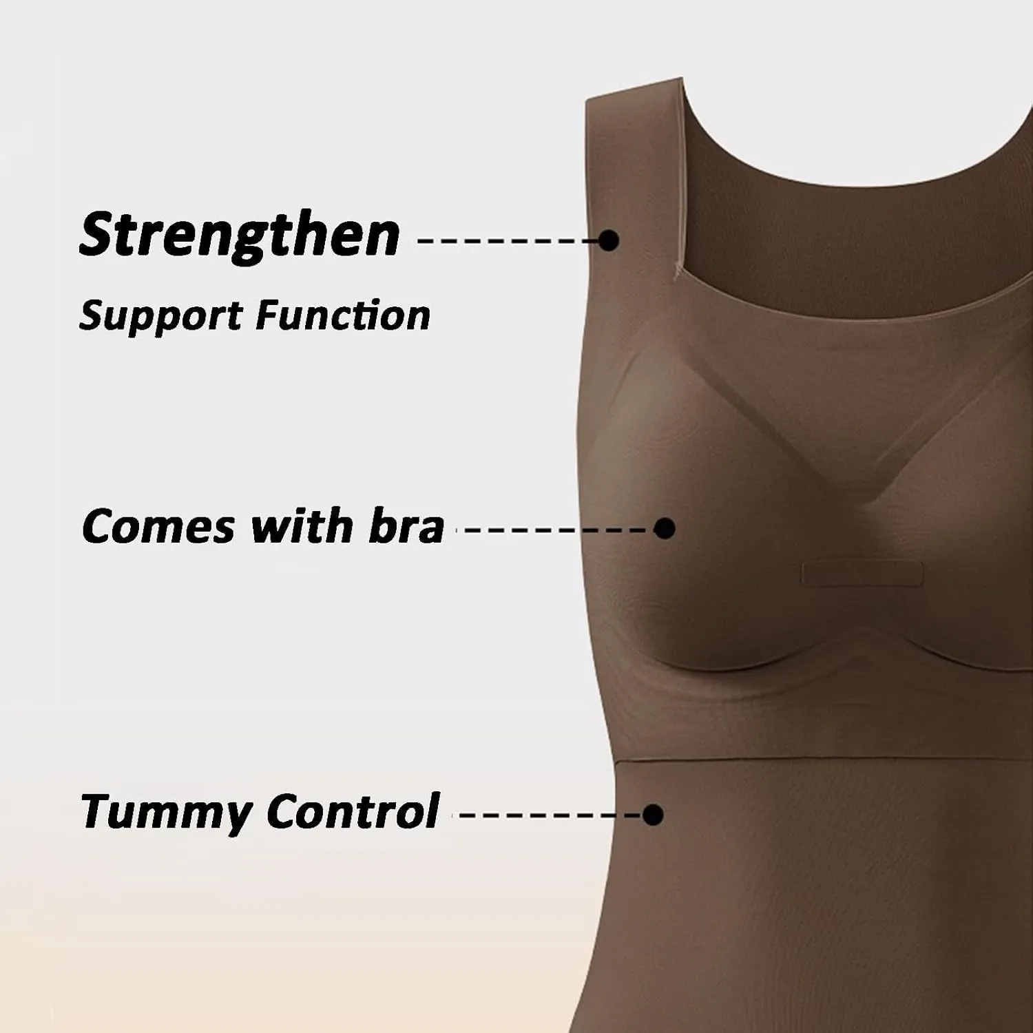 Shamfreshen U Neck Shapewear Built-in Bra Tank, Women High Strechy Sleeveless Camisole Tank Top with Bra