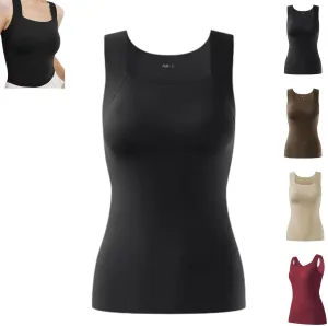 Shamfreshen U Neck Shapewear Built-in Bra Tank, Women High Strechy Sleeveless Camisole Tank Top with Bra