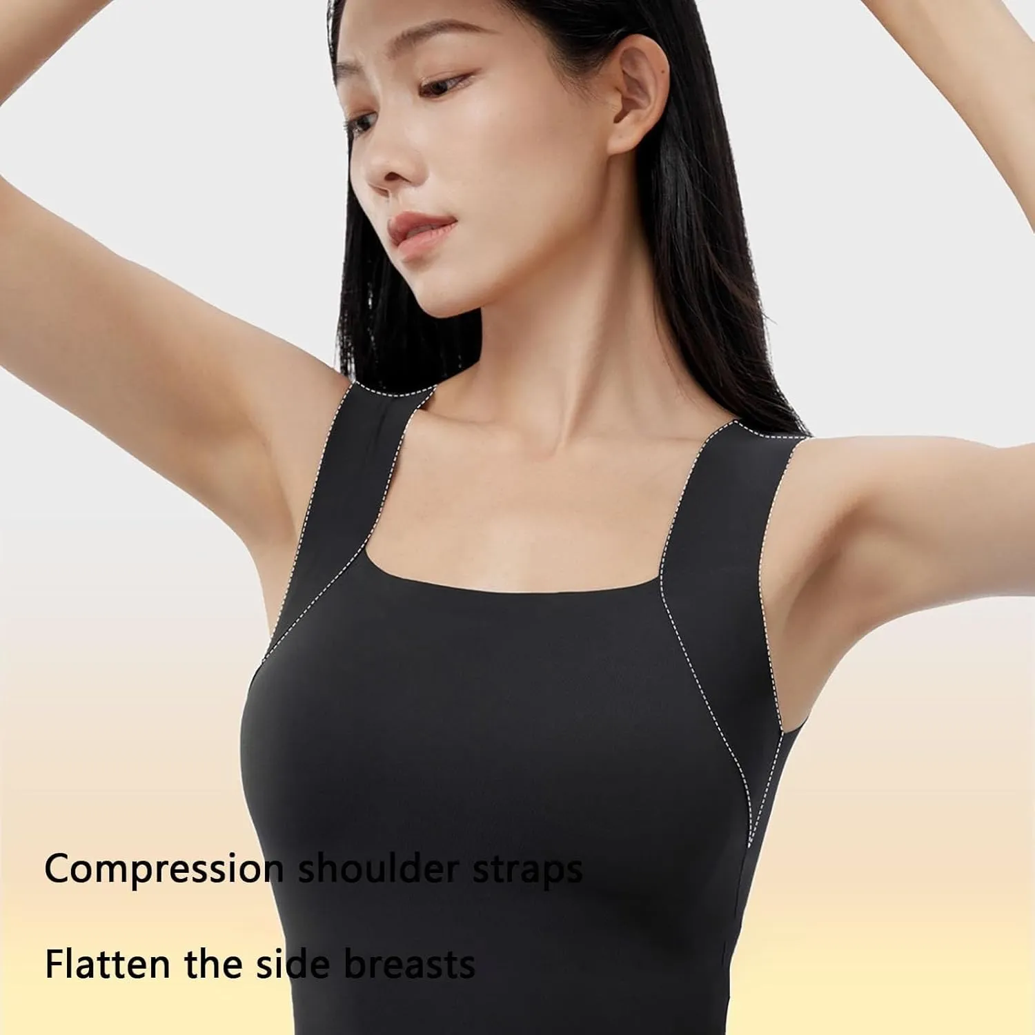 Shamfreshen U Neck Shapewear Built-in Bra Tank, Women High Strechy Sleeveless Camisole Tank Top with Bra
