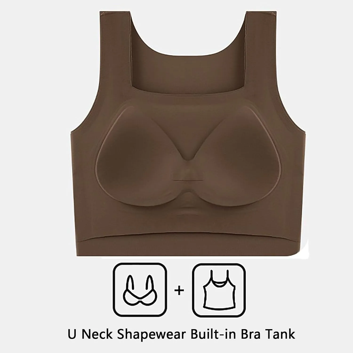 Shamfreshen U Neck Shapewear Built-in Bra Tank, Women High Strechy Sleeveless Camisole Tank Top with Bra