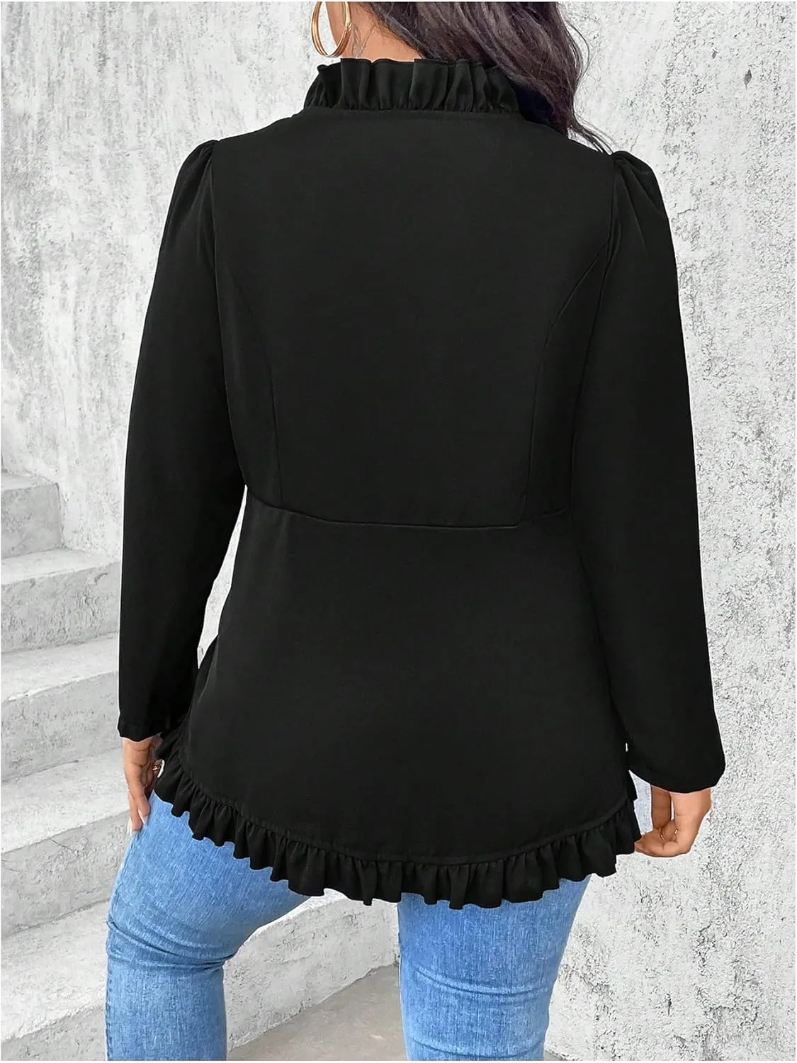 SHENHE Women's Plus Size Open Front Ruffle Trim Elegant Business Casual Office Blazer Jacket