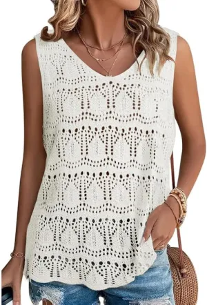 SHEWIN Womens Summer Tank Top for Women 2025 Trendy V Neck Crochet Sleeveless Shirts Sweater Vest