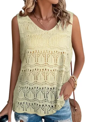 SHEWIN Womens Summer Tank Top for Women 2025 Trendy V Neck Crochet Sleeveless Shirts Sweater Vest