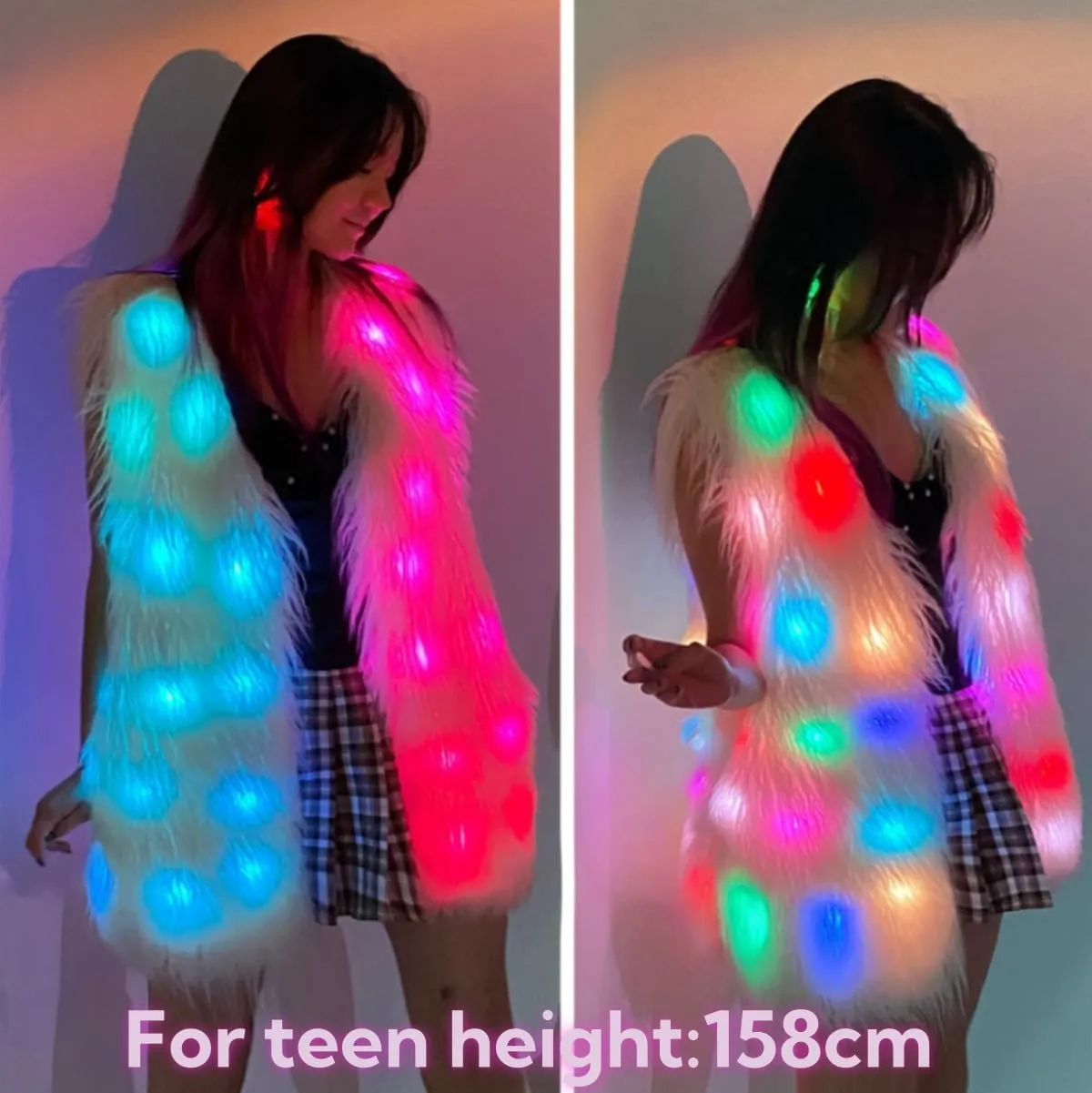 SHINYOU Men Women Light Up faux fur Coat Vest, Smart LED Light Up SYNC Vest,Glow Fluffy Sparking Costume