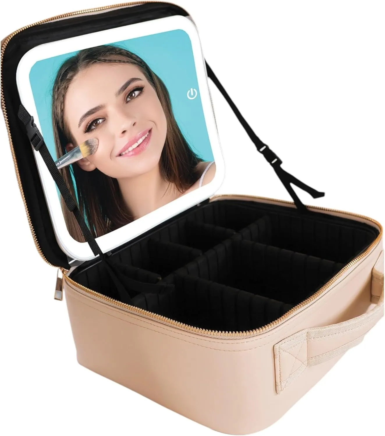 Simply Southern Creme Leather Makeup Travel Case With LED Mirror Light
