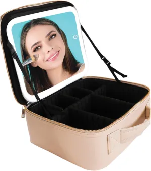 Simply Southern Creme Leather Makeup Travel Case With LED Mirror Light