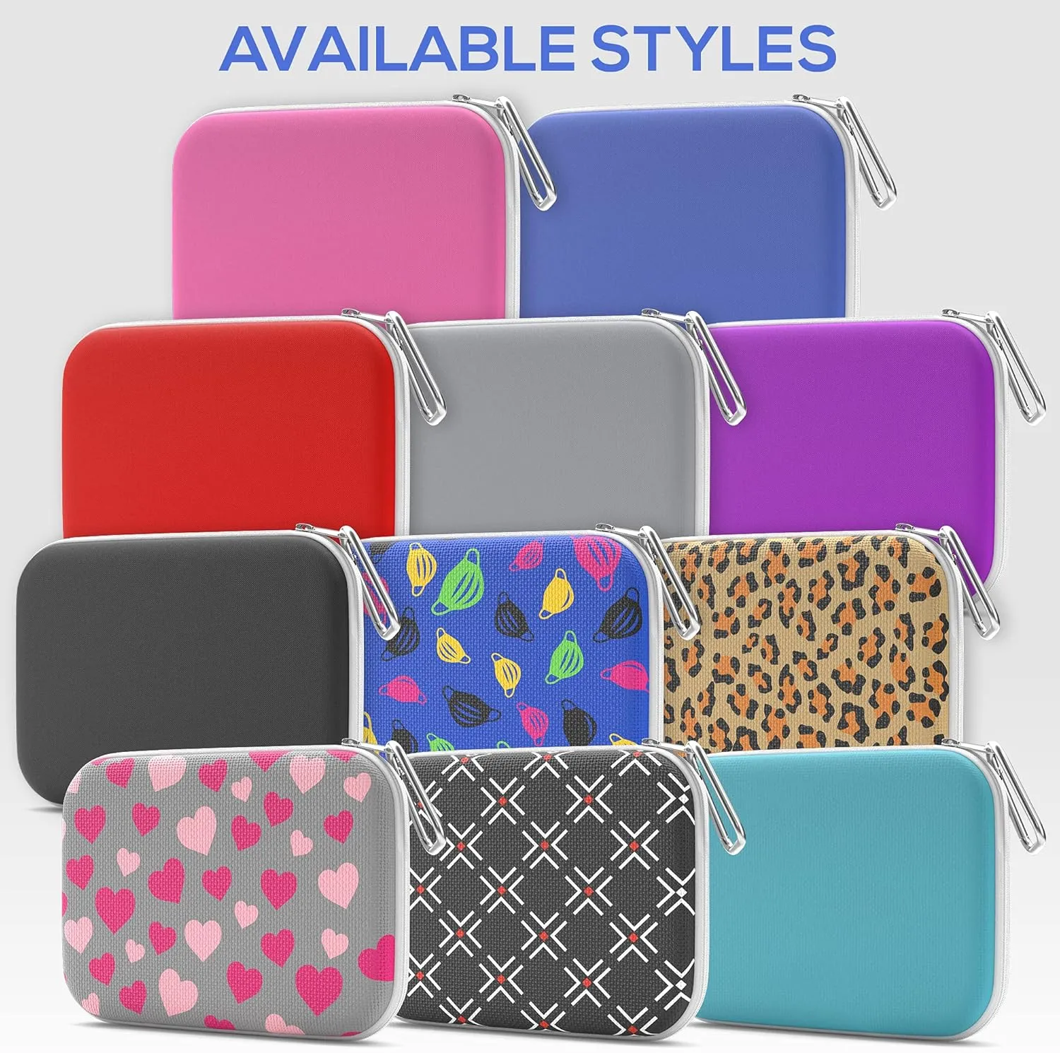 Slim Multipurpose Purse Pouch | Neoprene Makeup Bag with Zipper Pouch & Carabiner Keychain | Portable Travel Cosmetic Bag, Womens Travel Makeup Tote (Pack of 3)