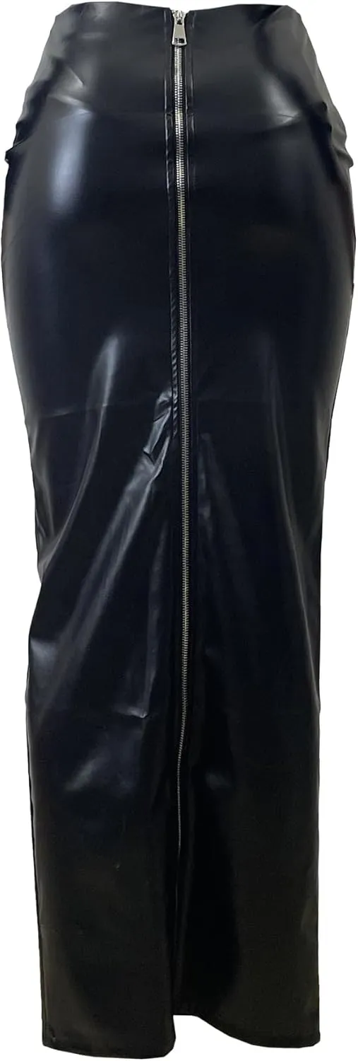 Sorrica Women's Zip Up Long Faux Leather Skirt Slim Bodycon Party Club Night Out Pencil Skirts
