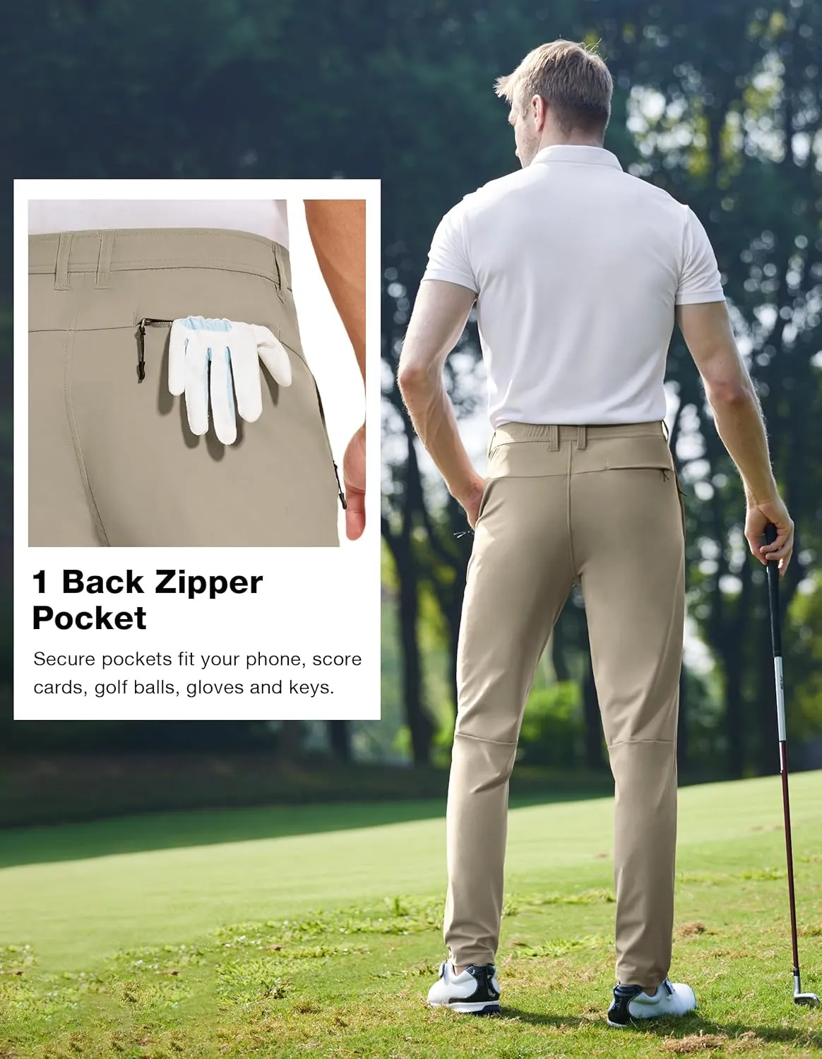 SPECIALMAGIC Golf Pants Men Stretch Slim fit Hiking Pants Lightweight Dress Casual Tapered Zipper Pockets