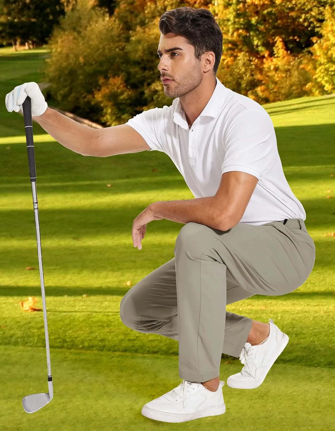 SPECIALMAGIC Golf Pants Men Stretch Slim fit Hiking Pants Lightweight Dress Casual Tapered Zipper Pockets