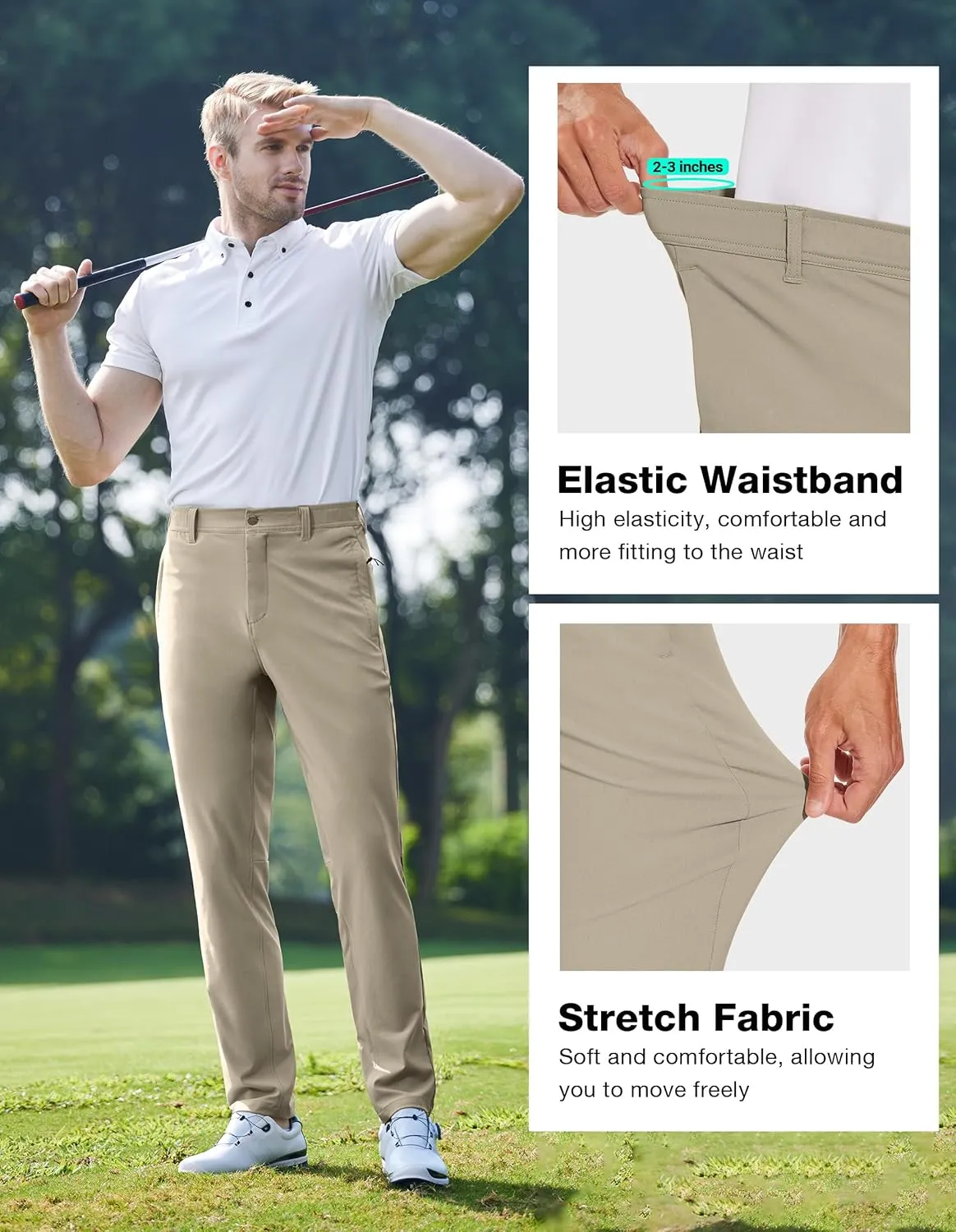 SPECIALMAGIC Golf Pants Men Stretch Slim fit Hiking Pants Lightweight Dress Casual Tapered Zipper Pockets