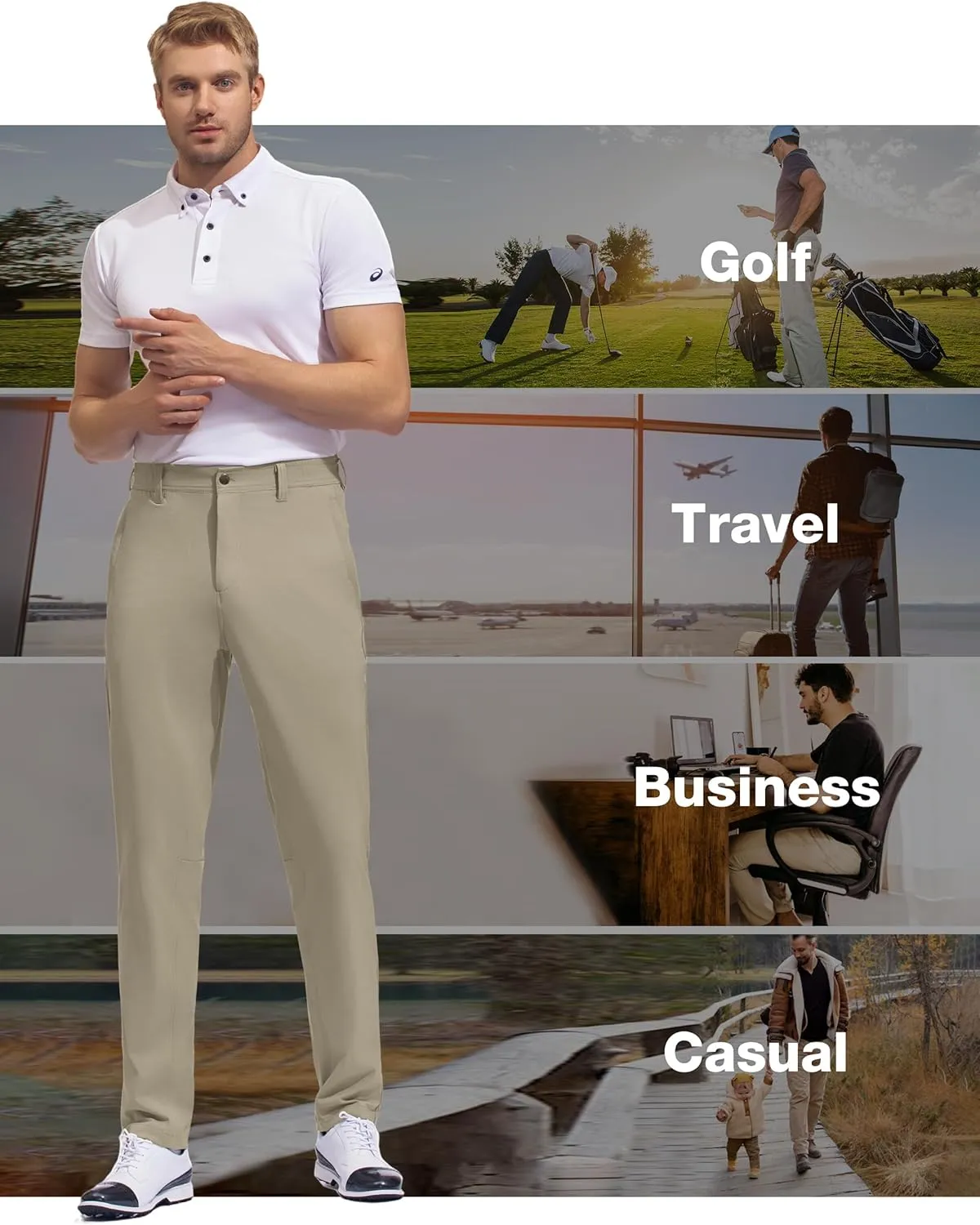 SPECIALMAGIC Golf Pants Men Stretch Slim fit Hiking Pants Lightweight Dress Casual Tapered Zipper Pockets