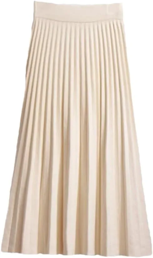 Spring Winter Women Knitted Pleated Midi Skirt Solid Color Loose High Waist Skirts