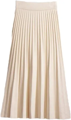 Spring Winter Women Knitted Pleated Midi Skirt Solid Color Loose High Waist Skirts