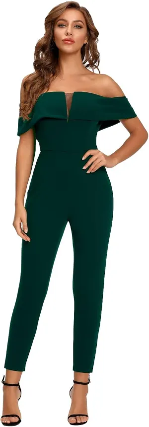 SUGAR POISON Women's Elegant Off Shoulder High Waist Lace Long Jumpsuit