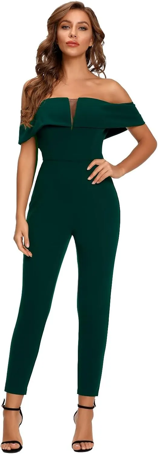 SUGAR POISON Women's Elegant Off Shoulder High Waist Lace Long Jumpsuit
