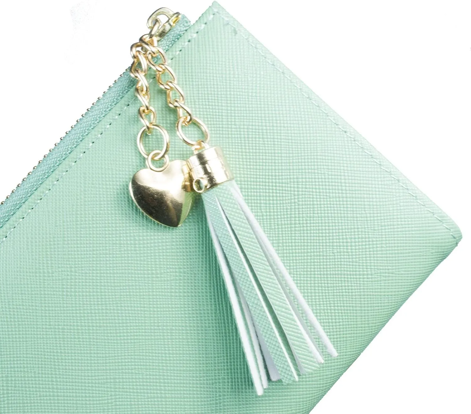 SUMGOGO Wallets for Women Slim Clutch Purse Handbag Card Holder Womens Long Tassel Zipper Pocket Fashion Taiga Leather Billfold Wallet (Green)