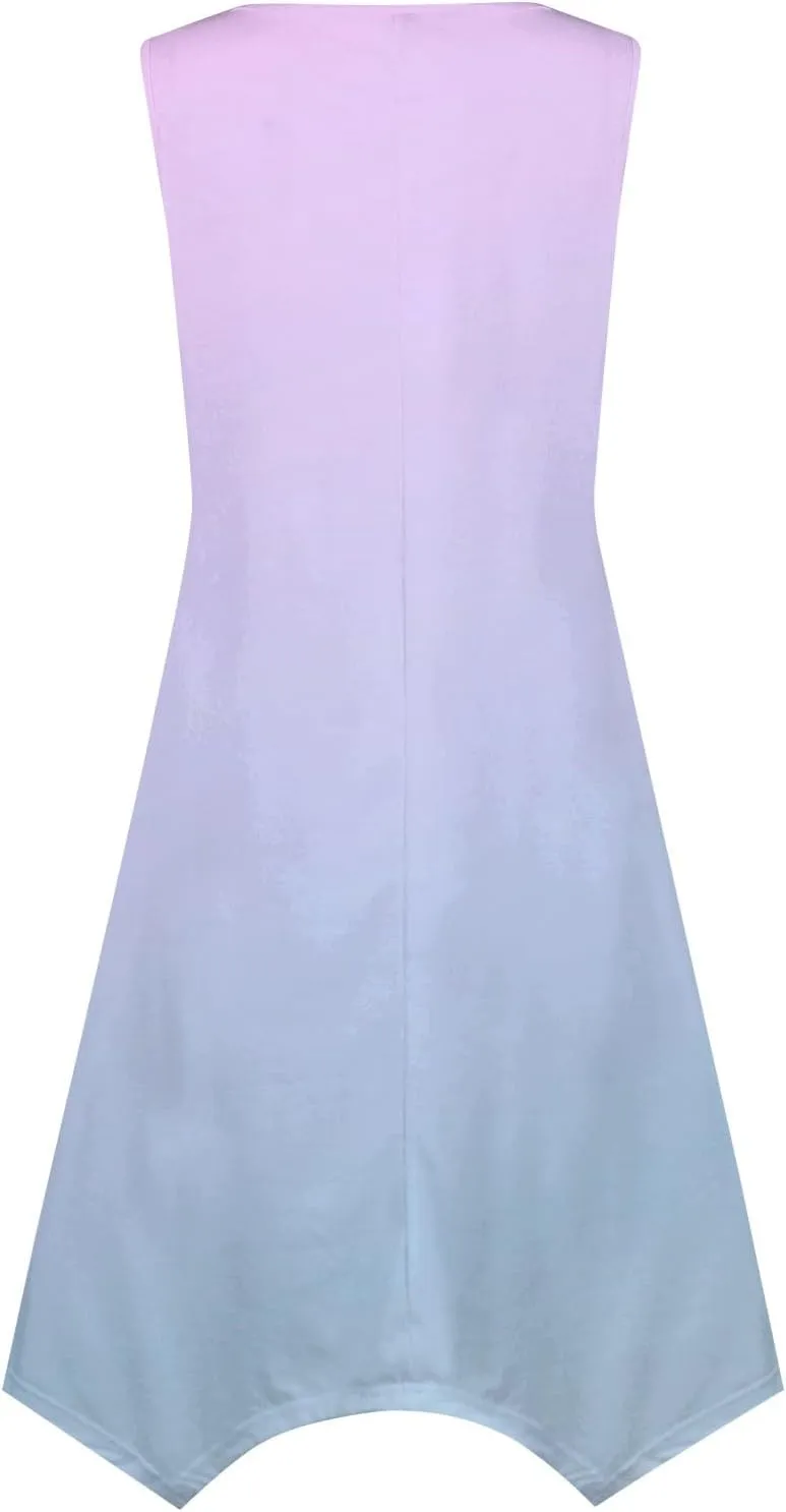 Summer Dresses for Women 2025 Elegant Print Swing Hem Tank Midi Dress Casual Plus Size Sleeveless Crewneck Sundress