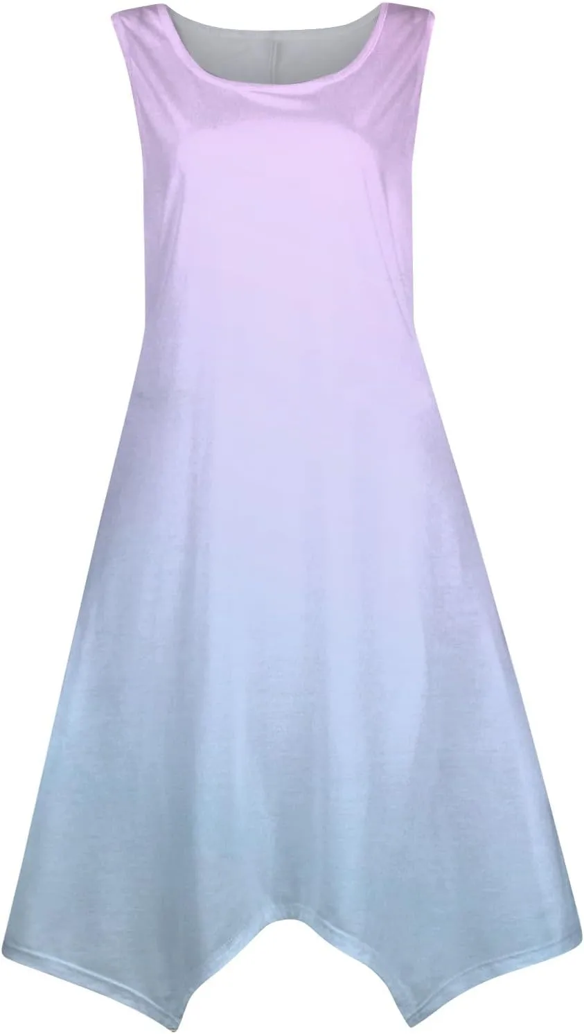 Summer Dresses for Women 2025 Elegant Print Swing Hem Tank Midi Dress Casual Plus Size Sleeveless Crewneck Sundress
