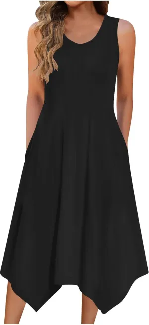 Summer Dresses for Women 2025 Elegant Print Swing Hem Tank Midi Dresses Casual Plus Size Sleeveless Crewneck Sundress