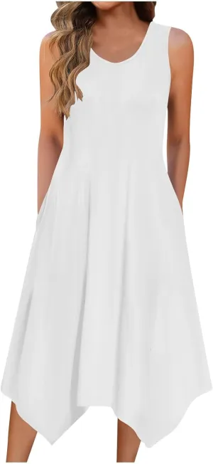 Summer Dresses for Women 2025 Elegant Print Swing Hem Tank Midi Dresses Casual Plus Size Sleeveless Crewneck Sundress