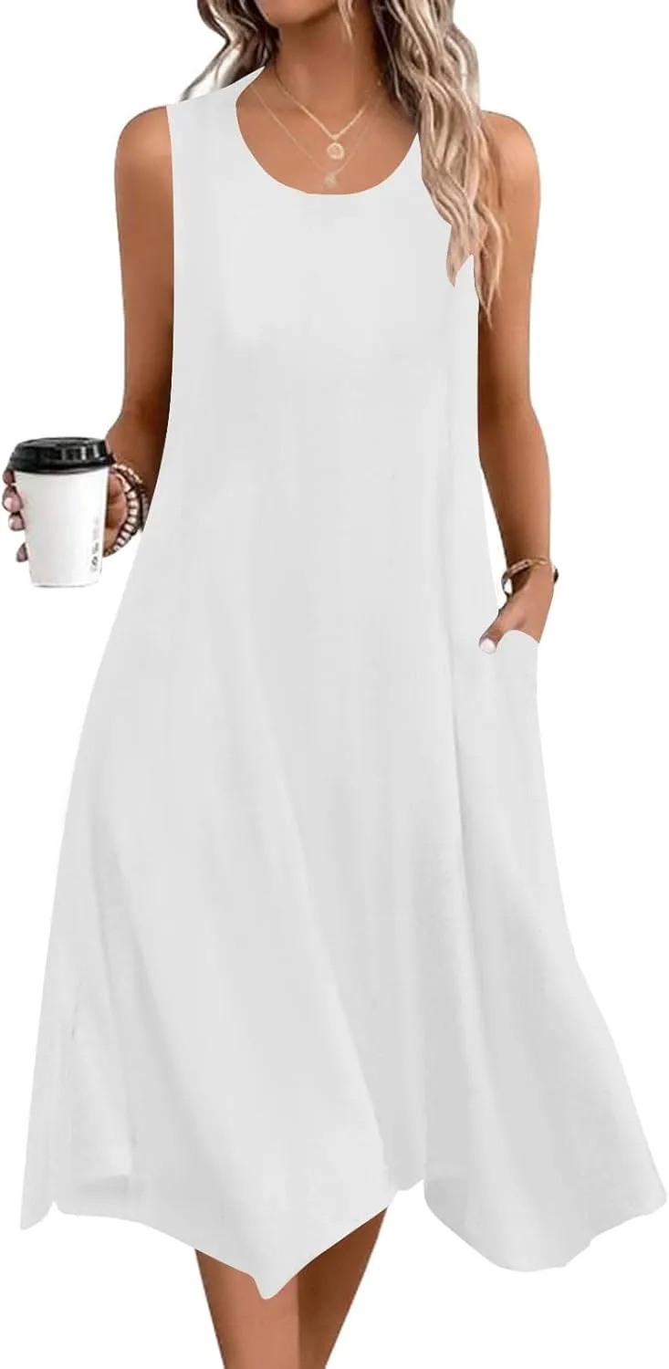 Summer Dresses for Women 2025 Elegant Print Swing Hem Tank Midi Dresses Casual Plus Size Sleeveless Crewneck Sundress