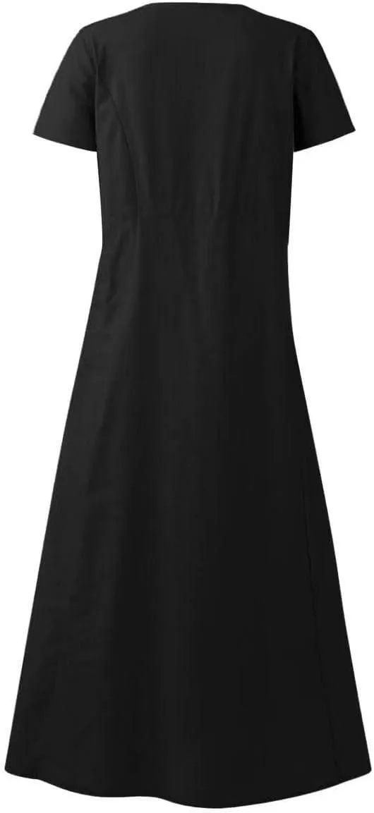 Summer Dresses for Women 2025 Plus Size Short Sleeve Cotton Linen Dress Causal Scoop Neck Ruffle Flowy Beach Sundress