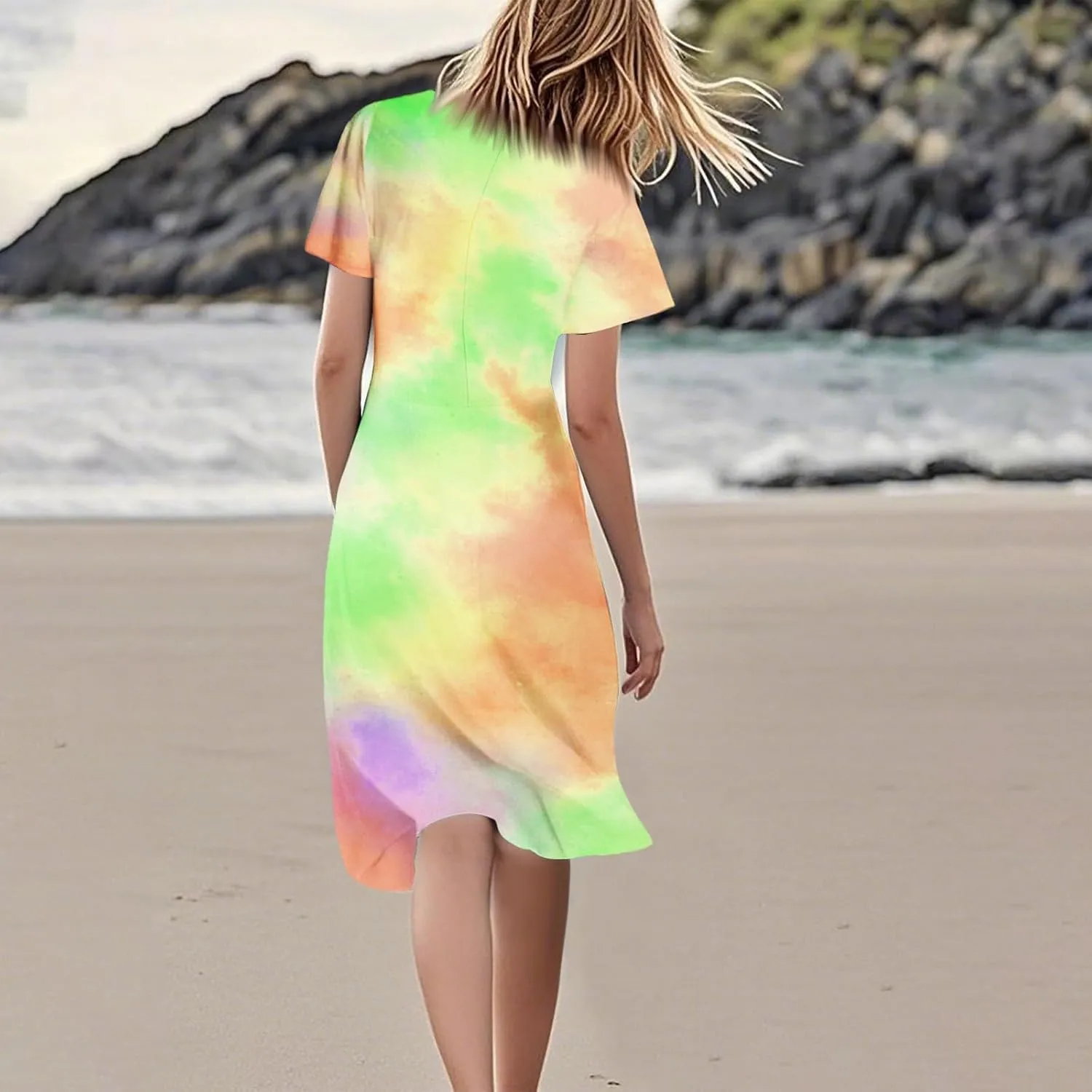 Summer Dresses for Women Casual Short Sleeve V-Neck Flowy Floral Dress Short Party Dress Vacation Travel Outfits