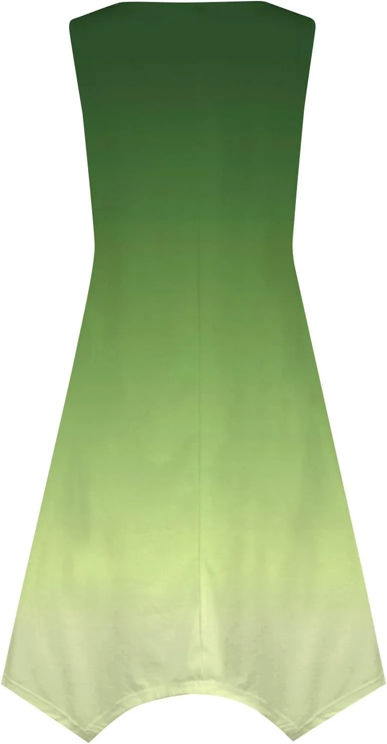 Summer Dresses for Women Elegant Print Swing Hem Tank Midi Dress Casual Plus Size Sleeveless Crew Neck Sundress