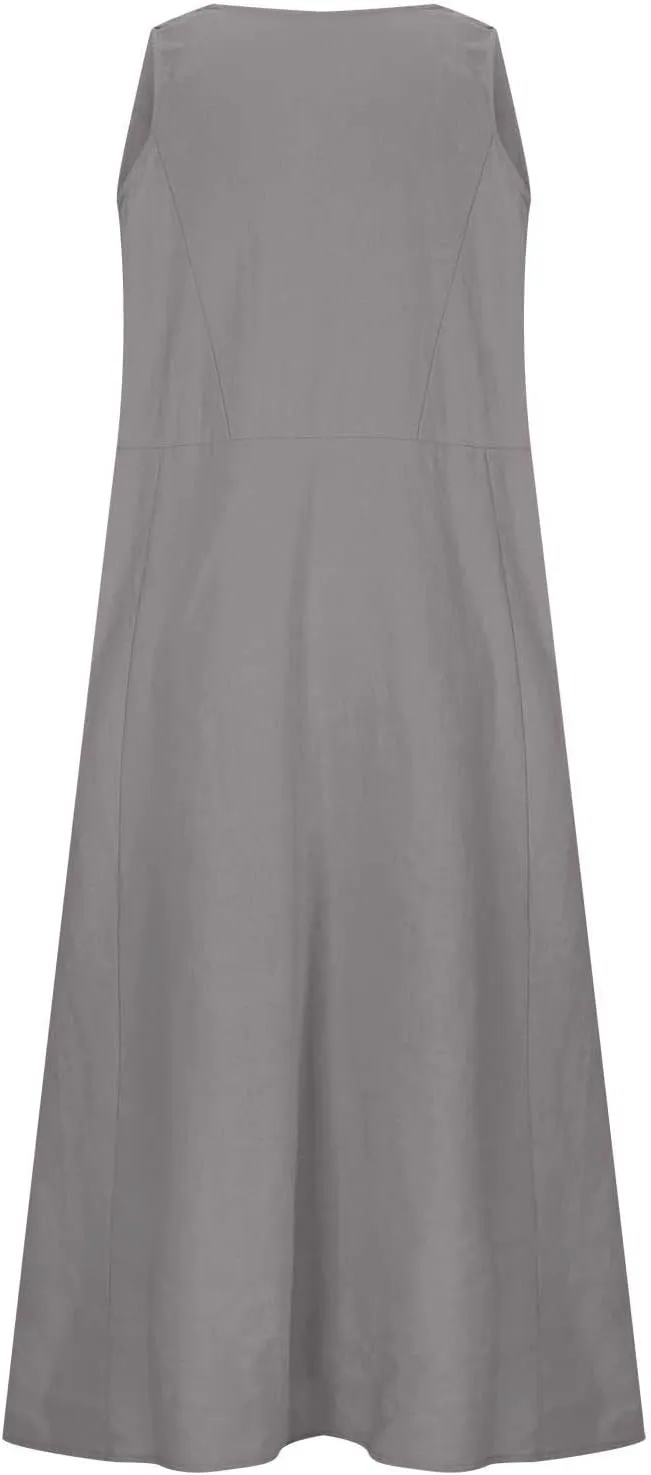 Summer Spring Dresses for Women 2025 Plus Size Sleeveless Cotton Linen Tank Dress Casual Beach Sundress with Pockets