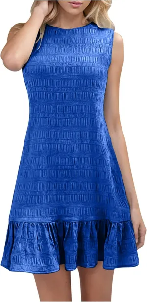 Sundresses for Women Summer Casual Dress Mini Beach Dresses Sexy Sleeveless Tank Dress Trendy Smocked Ruffle Dresses