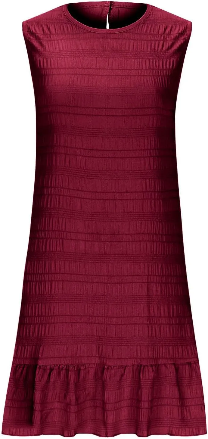 Sundresses for Women Summer Casual Dress Mini Beach Dresses Sexy Sleeveless Tank Dress Trendy Smocked Ruffle Dresses