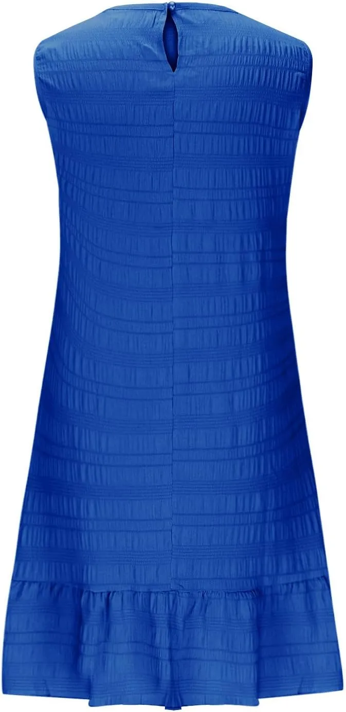 Sundresses for Women Summer Casual Dress Mini Beach Dresses Sexy Sleeveless Tank Dress Trendy Smocked Ruffle Dresses