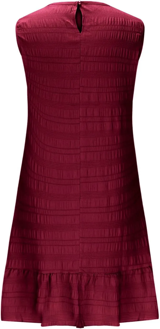 Sundresses for Women Summer Casual Dress Mini Beach Dresses Sexy Sleeveless Tank Dress Trendy Smocked Ruffle Dresses