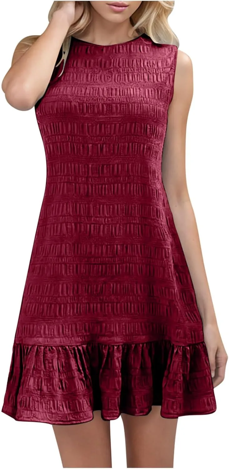 Sundresses for Women Summer Casual Dress Mini Beach Dresses Sexy Sleeveless Tank Dress Trendy Smocked Ruffle Dresses