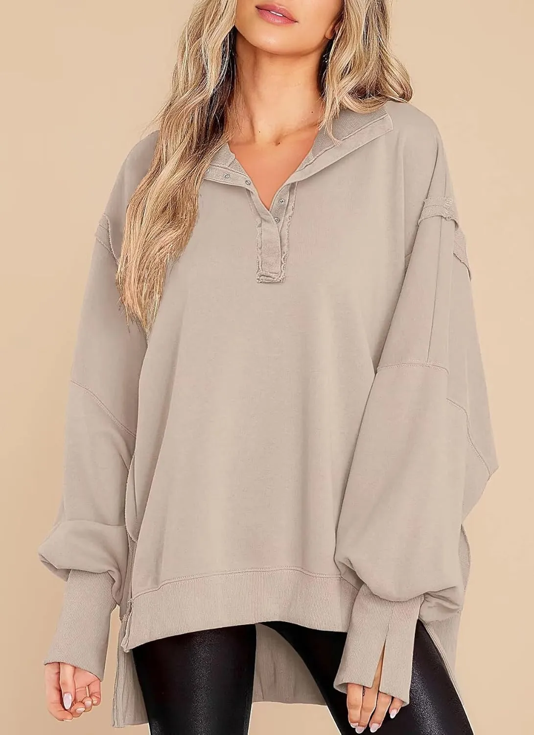 Sweatshirt for Women Fall Clothing for Women 2024 Trendy Henley Pullover Button Sweatshirts Tunic Tops S-2xl