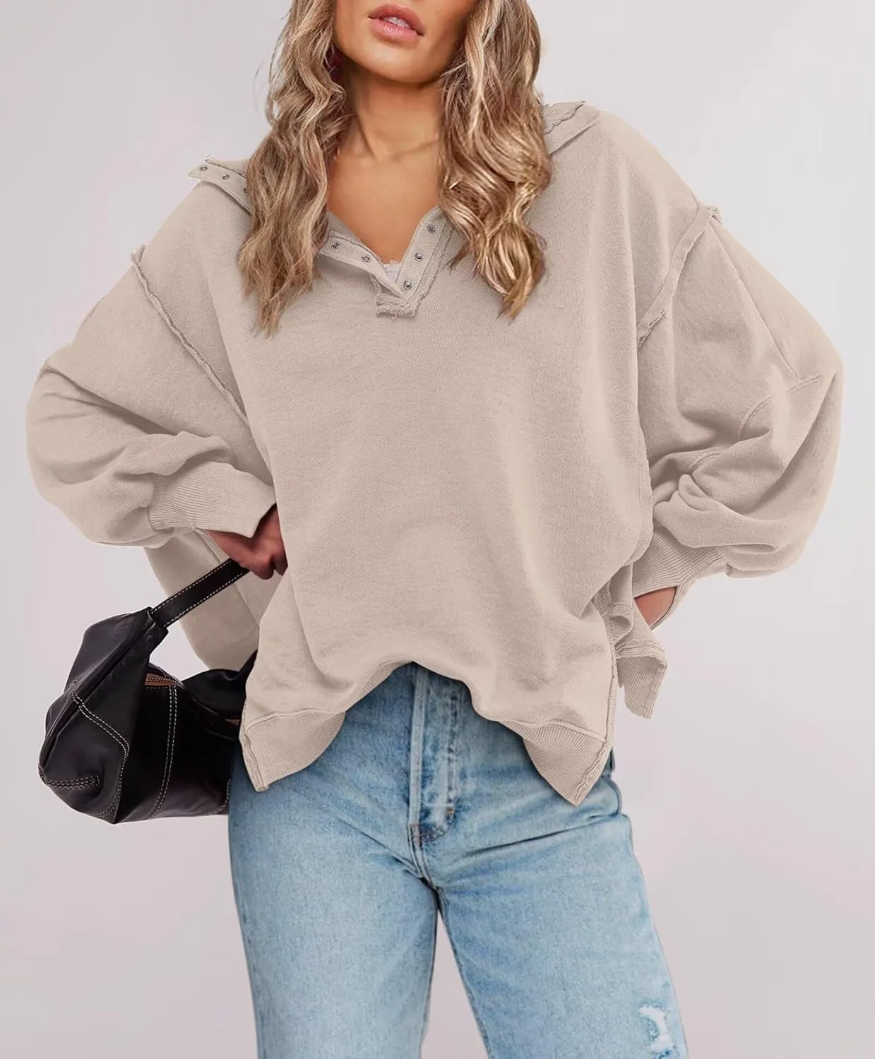Sweatshirt for Women Fall Clothing for Women 2024 Trendy Henley Pullover Button Sweatshirts Tunic Tops S-2xl